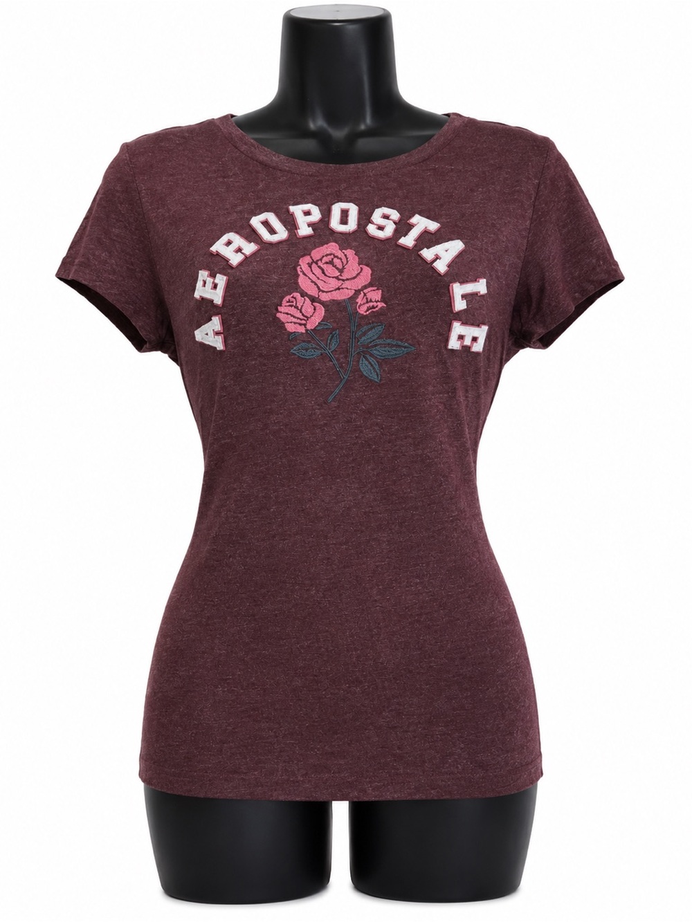 Aeropostale Women's Maroon Floral Logo Tee